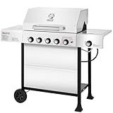 Royal Gourmet GA5401T 5-Burner BBQ Liquid Propane Gas Grill with Side Burner, Stainless Steel 61,000 BTU Output for Patio Garden Picnic Backyard Cooking, Silver