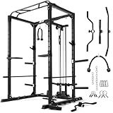 RitFit All-in-One Squat Rack for Home Gym, PPC02C Multi-Function 1000 LBS Capacity Power Cage with LAT Pulldown, Pulley System, Dip Bar, Landmine & More Power Rack Attachments (Black Only Cage)