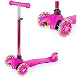 Best Choice Products Kids Scooter with LED Light-Up Wheels, 3-Wheel Lean-to-Steer Toddler Scooter Ages 3+, Adjustable Height Handlebar, Stable Non-Slip Deck, Easy Assembly - Pink