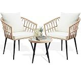 PORWEY 3 Piece Patio Bistro Set, Outdoor Wicker Balcony Furniture Sets