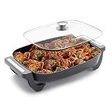 Blue Diamond 7QT Diamond Ceramic Nonstick 5-in-1 Electric Skillet, Graphite