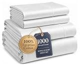 LANE LINEN 100% Egyptian Cotton Sheets King Size Silky Sateen Weave - White
