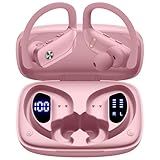 bmani Ear Buds Wireless Earbuds Bluetooth Headphones with 80H Playtime LED Display Case, Over-Ear Hook with Mic, Stereo Sound, Easy Button Controls, Sports Earphones for Running Workout Gym Pink