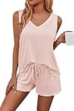 Ekouaer Womens Pajamas Set Soft Comfy Sleeveless Sleepwear Tank and Shorts Pj Set Summer 2 Piece Loungewear, L Light Pink