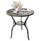 IDEALHOUSE Patio 23''Cast Aluminum Side Table with Umbrella Hole,Outdoor Small Coffee Tables,Anti-Rust Bistro Table,Round End Table,Outdoor Furniture for Indoor,Patio,Garden,Porch,Balcony,Retro Bronze