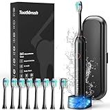 Electric Toothbrush, Sonic Type for Adults & Teens, 8 Brush Heads, Travel Case, 6 Modes, 40000 VPM Electric Motor, IPX7 Waterproof, 2 Minutes Timer, Wireless Charging, One Charge for 100 Days (Black)