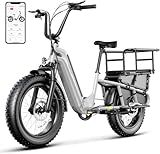 SISIGAD Electric Bike for Adults Peak 1500W Upgraded Motor 28MPH/60-80Miles Range,20x4 Fat Tire Electric Bicycle Front Suspension 48V/15Ah Removable Battery 7-Speed Gear Cargo Ebike (White Gray)