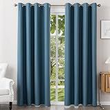 DrapeMaster Blackout Curtains - Flame Retardant NFPA701 for Bedroom Living Room, 2 Panels 52x63 Inch Blue Grommet Drapes, Fluorine Free Thermal Insulated