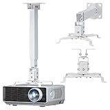 WALI Projector Mount Ceiling/Wall - Universal 3-in-1 Bracket with Extension Pole, Height Adjustable Holder for LCD/DLP Projectors, Supports up to 44lbs (PM-003-W), White
