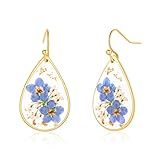 Forget-Me-Not and Queen Anne's Lace Pressed Wildflower Earrings | Drop Dangle Earring For Women Girls | Pressed Flower Teardrop Jewelry Dry Flowers | Personalized Handmade Jewelry | Gift for Woman