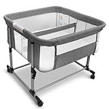 Cheermomo Twin Bassinet for 2 Babies, Double Bassinet for Twins, Baby Bassinet with Wheels, Full-Mesh Sides, 5-Height Adjustable, Portable and Stable Baby Crib for Newborns (Basic Grey)