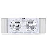 BLACK+DECKER 9" Dual Window Fan with 2 Speed Settings, Twin Fan Heads with Mechanical Dial Control, Removable Legs, For Sliding Windows up to 33” W with Accordion Expanders, BFW9M, White