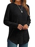 AUTOMET Womens Long Sleeve Shirts Fall Fashion Tops 2025 Crewneck Dressy Sweaters Tunic Winter Clothes Casual Outfits Black L