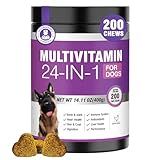 24-in-1 Dog Vitamins and Supplements 200 Ct Dogs Multivitamin Chewable Contain Chondroitin Probiotics Omega-3 Glucosamine for Dogs Skin Coat Heart Joint Gut Liver Brain Eyes Immune Support - Chicken