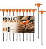 12 Pack Tent Stakes Heavy Duty Camping Stakes,AVOFOREST 7.1inch Non-Rust Metal Tent Pegs with Storage Bag Ground Stakes Tent Spikes Camping,Garden,Hiking Orange (Orange 12pcs, 7.1IN)