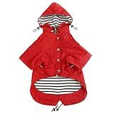 Dog Zip Up Raincoat with Reflective, Rain/Water Resistant, Adjustable Drawstring, Removable Hood, Raincoats with Legs 8lbs to 80lbs Available - Red - Small