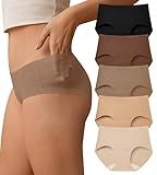 SHARICCA Womens Seamless Underwear No Show Hipster Panties Invisible Lightweight Nuage Bikinis Briefs Microfiber Pack，5P01,XS