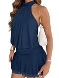 Wenrine Womens Mesh Halter Mini Dress Summer Tie Open Back Going Out Dress