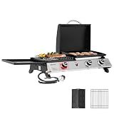 Royal Gourmet PD1305H 3-Burner Propane Gas Grill, Griddle Combo with Lid