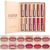 KIMIEYE 12Pcs Velvet Matte Liquid Lipstick Set, Waterproof Long Lasting Quick-drying Non-Stick Cup Nude Lip Stain Kit, Up to 24H Wear, Professional Lip Makeup Gift Kit for Women (SET A)