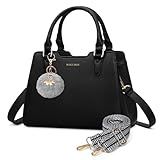 IGOLUMON Women's Top-Handle Handbags Vegan Leather Purses for Women Designer Tote Purse and Handbag with Cute Pompom Satchel Bags for Women Ladies Waterproof Shoulder Bag Crossbody Fashion Black