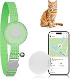 ZFSJTAG GPS Tracker for Cats, Compatible with Apple Find My App (Only iOS), No Monthly Fee Cat Tracker, Waterproof (White Tracker, Green Cat Collar)