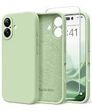 SuydanBox Magnetic for iPhone 16 Case, Compatible with MagSafe, [Screen Protector + Full Camera Protection], Silicone Shockproof Anti-Scratch Protective Phone Case for iPhone 16 6.1", Matcha