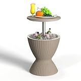 EasyUp Outdoor Cooler Bar Table – 8 Gallon Outdoor Patio Cooler Table with Drain Plug, Adjustable Height Rattan-Style Resin Cool Bar for Poolside, Deck, BBQ & Parties (Light Brown)