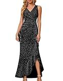 BeryLove Summer Sequin Formal Wedding Guest Cocktail Prom Ruffle Dresses Mother of The Bride Dress Evening Sparkly Party Long Elegant Gowns 0099 Black M