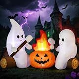DomKom 6FT Halloween Inflatable Blow Up Decorations, Cute Ghosts Roasting Marshmallows Over Campfire, Built-in LEDs for Holiday Party, Garden, Lawn, Yard, Patio Décor