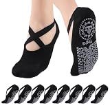 Women’S Grip Yoga Socks, 4 Pairs Black Toe Socks For Pilates Ballet