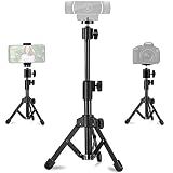 Webcam Tripod Stand Extendable Desktops Tripod for Camera/Phone/Webcam, Desk Tripods Webcam Mount Holder Compatible with Logitech Webcams C925e C922x C922 C930e C930 C920 C615 /iPhone/Ring Light