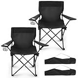 2 Pack Folding Camping Chairs for Adults,Foldable Portable Beach Chairs with Carry Bag & Cup Holder, Compact Design for Camping,Beach, Picnics,and Fishing Supports 300LBS (Black)