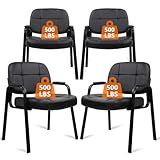 CLATINA Big & Tall 500 lbs Waiting Room Guest Chair, Leather Office Reception Chair No Wheels with Padded Arms for Elderly Home Desk Conference Room Lobby Side Salon Clinic, Black(4 Pack)