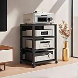 XEOKXOIT 4 Tier AV Media Stand, Audio Rack Tower Stereo Components Cabinet, Home Theatre CD Record Player Stereo Receiver Equipment Rack with Adjustable Wood Shelves, Load 220lbs (Black)