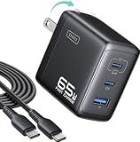 INIU 65W USB C Charger, 3-Port GaN Fast Charging Block with 5ft 100W Cable