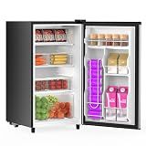 DUMOS 3.2 Cu.Ft Mini Fridge with Freezer, Single Door Refrigerator with Adjustable Thermostat, Compact Small Fridge for Bedroom, Office, Dorm, 17.72"*17.72"*31" Silver