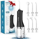 Water Flosser, Rechargeable 300ML IPX7 Waterproof Cordless Portable Oral Irrigator with 4 Modes & 6 Replaceable Jet Tips-Professional Flossing Cleaner for Daily Home Use,Travel,Gums,Braces Care-Black