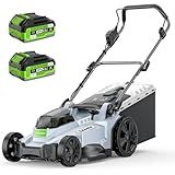40V Cordless Lawn Mower, Electric Battery Powered 4.0Ah Walk Behind Lawnmower, 17” Cutting Width, 6-Position Height Adjustment, 2-in-1 Mode, for Garden/Patio/Yark - White