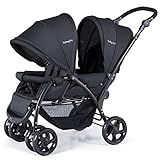 BABY JOY Double Stroller, Foldable Lightweight Twin Stroller with Tandem Seating, Adjustable Backrest/Canopy/Footrest, 5-Point Harness, Storage Basket, Newborn and Toddler (Black)
