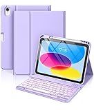 Hamile for iPad 11th 10th Generation Case with Keyboard - 7 Colors Backlit Wireless Detachable Folio Keyboard Cover with Pencil Holder for iPad 11-inch A16 2025 10th Gen 10.9 Inch 2022 (Purple)