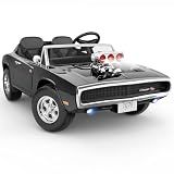 First Ride On 24V Ride on Toys for Big Kids, Licensed 1970 Dodge Charger R/T Ride on Car w/Iconic Hood-Mounted Supercharger, 2 Seater Kids Electric Car w/Remote Control, LED Lights, Bluetooth (Black)