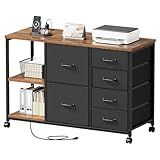 Maihail 6 Drawer File Cabinet with Charging Station Rolling Printer Stand with Open Storage Shelf Fabric Lateral Filing Cabinet for Home Office,Rustic Brown