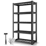 Auto Dynasty 5-Tier Storage Shelves, 72" H Heavy Duty(3000LBS Capacity) Adjustable Garage Shelving, Metal Storage Utility Rack Shelf Unit for Pantry Kitchen Warehouse, 72" H x 35" W x 16" D, Black