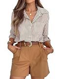 siliteelon Striped Button Down Shirts for Women Dress Shirts Long Sleeve Casual Collared Office Work Shirt with Pocket Brown and White