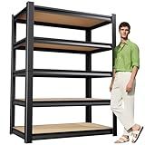 XCXVVB 72" H Garage Shelving Heavy Duty,5 Tier Garage Storage Shelves,Metal Shelving Unit,Adjustable Steel Utility Shelf,Use for Basement,Warehouse, Pantry Closet,Black (72" H*35.4" W*15.7" D)