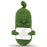 Hoedia Handmade Emotional Pickle Gift, Cucumber Crochet Doll Inspirational Gifts with Cards, Cute Knitted Funny Support Potato Friend Birthday Mothers Day Easter Basket Stuffers (Emotional Pickle)
