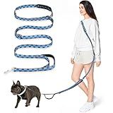 Tivray Hands Free Dog Leash, 8.5ft Versatile Crossbody Waist with 3 Rings for Puppy, Small & Medium Dogs, Easy Adjust for Running Jogging Walking, Sponge Handle, Geometric Blue