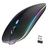 Wireless Bluetooth Mouse, Rechargeable, LED, Silent, Ultra-thin Design (Bluetooth 5.2 and 2.4GHz USB Receiver) | Portable Computer Mouse for Laptops, iPads, MacBooks and Apple Devices (Black)