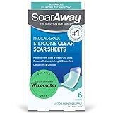 ScarAway Advanced Clear Silicone Scar Sheets, Medical Grade Silicone Strips (1.5" x 3") Scar Treatment and Prevention for Surgical, Burn, Body, Hypertrophic & Keloid Scar Treatment, 6 Clear Sheets